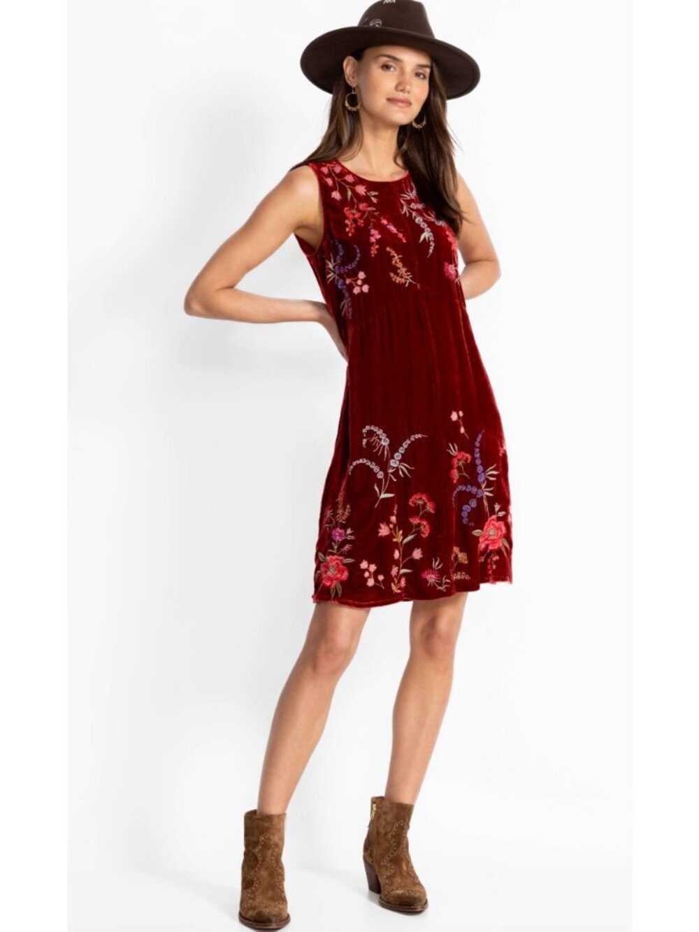 Johnny Was $378 Velvet Chevron Tank Dress Size XL Floral Embroidered Mini - Picture 8 of 8